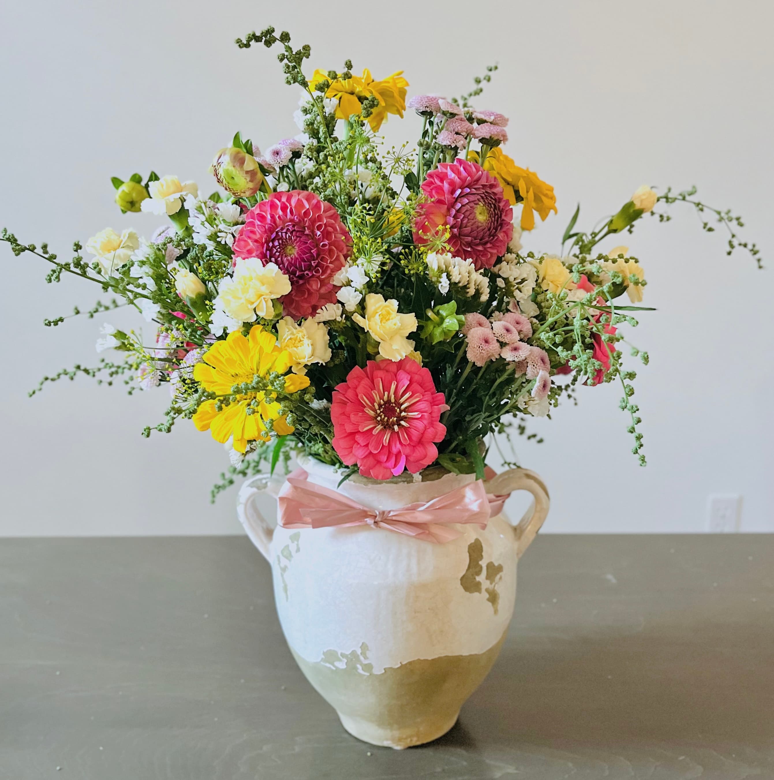 Medium Container Arrangement Fresh blooms with wildflower style